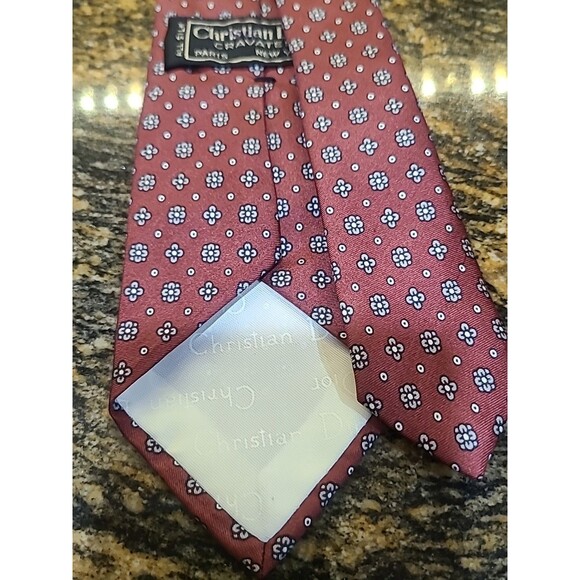 Christian Dior Cravates Necktie Tie Burgundy Geomeric Repp Woven Silk - Picture 6 of 6